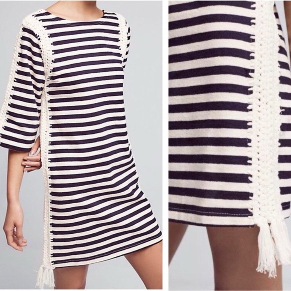 Anthropologie Pepin Crochet Nautical Striped Mini Dress - very good condition